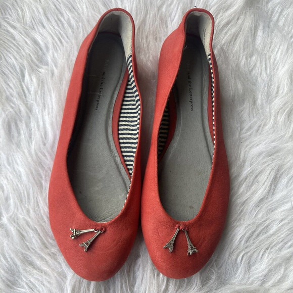 Pilcro and the Letterpress Red Soft Leather Ballet Flats W/ Eiffel Towers Sz 8M - Picture 1 of 9
